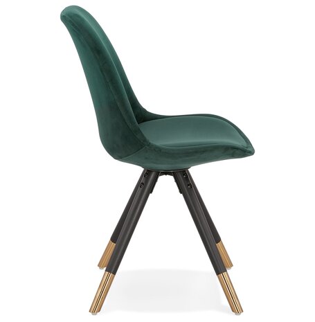 Design stoel 'HAMILTON' in groen fluweel en poten in zwart hout