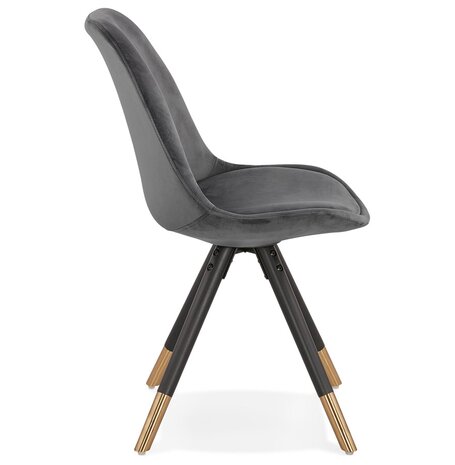 Design stoel 'HAMILTON' in grijs fluweel en poten in zwart hout