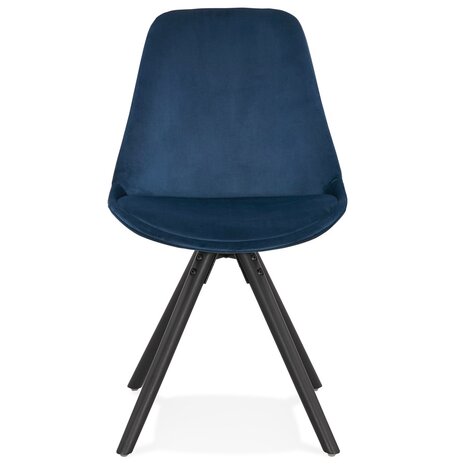 Vintage stoel 'RICKY' in blauw fluweel en poten in zwart hout