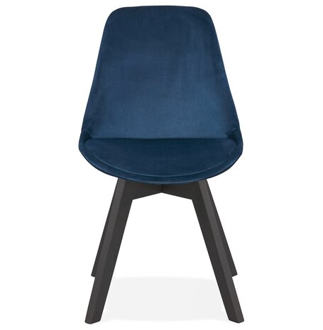 Stoel in blauw fluweel 'JOE' met structuur in zwart hout