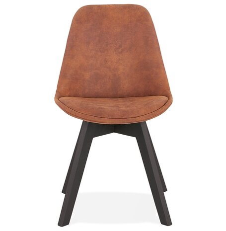 Stoel in bruine microfiber 'AXEL' met structuur in zwart hout