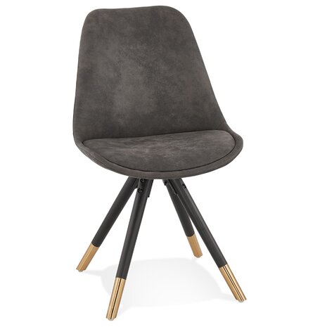 Design stoel 'MAGGY' van grijze microvezel en zwarte houten poten