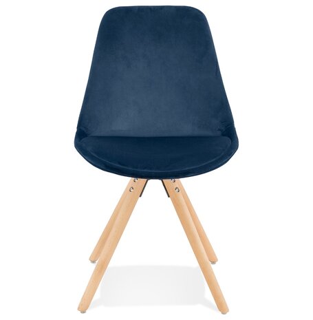 Vintage 'RICKY' stoel in blauw fluweel met poten in natuurlijk hout