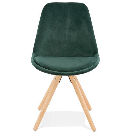 Vintage 'RICKY' stoel in groen fluweel met poten in natuurlijk hout