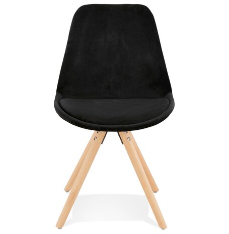 Vintage 'RICKY' stoel in zwart fluweel met poten in natuurlijk hout
