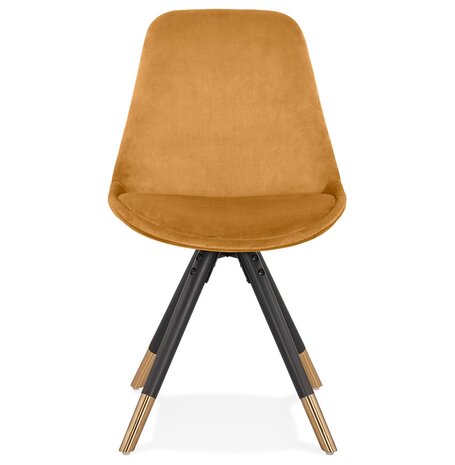 Design stoel 'HAMILTON' in mosterd fluweel en poten in zwart hout