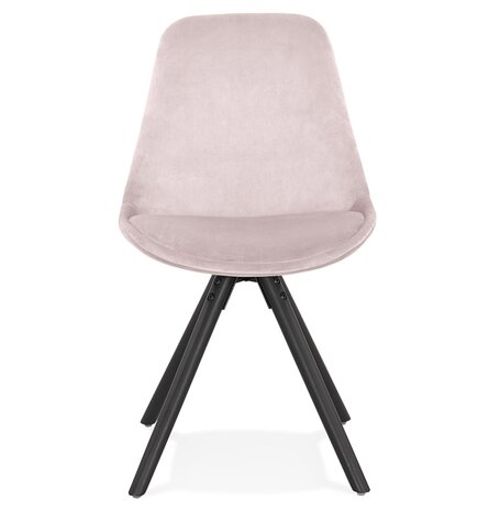 Vintage stoel 'RICKY' in roze fluweel en poten in zwart hout