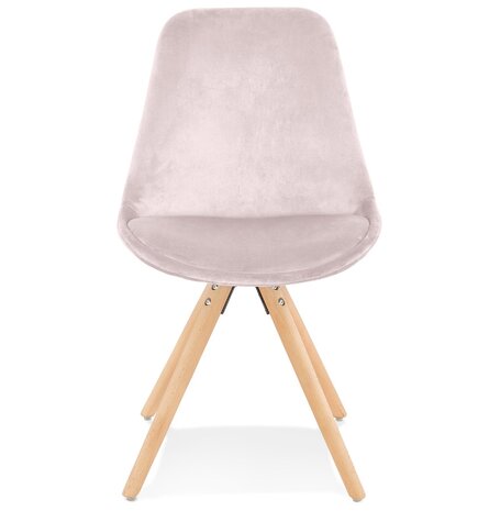 Vintage stoel 'RICKY' in roze fluweel en poten in natuurkleurig hout