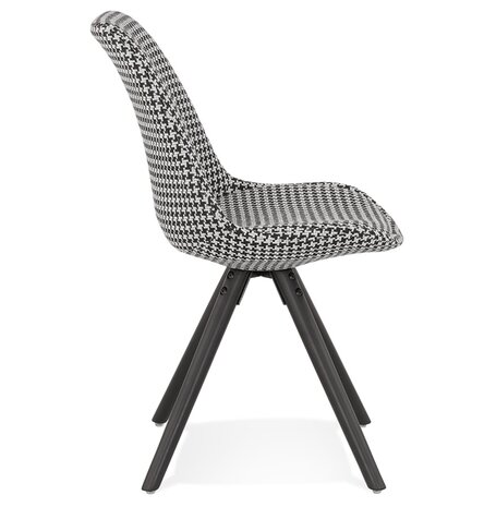 Vintage stoel 'RICKY' in pied-de-poule-print stof en poten in zwart hout