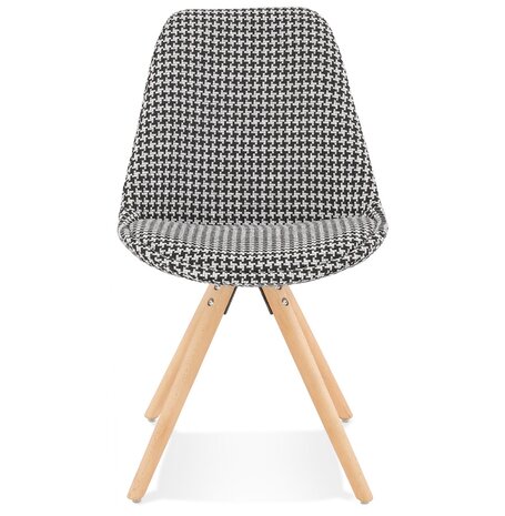 Vintage stoel 'RICKY' in pied-de-poule-print stof en poten in natuurkleurig hout