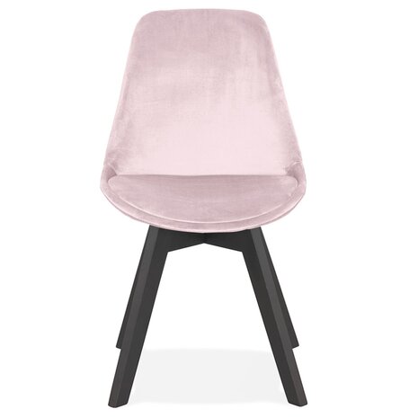 Stoel in roze fluweel 'JOE' met structuur in zwart hout