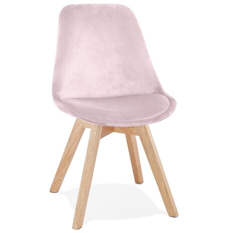 Stoel in roze fluweel 'JOE' met structuur in natuurkleurig hout