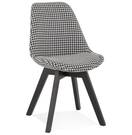 Stoel in pied-de-poule-print stof 'JOE' met structuur in zwart hout