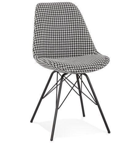 Design stoel 'ZAZY' van pied-de-poule-print stof met zwarte metalen poten