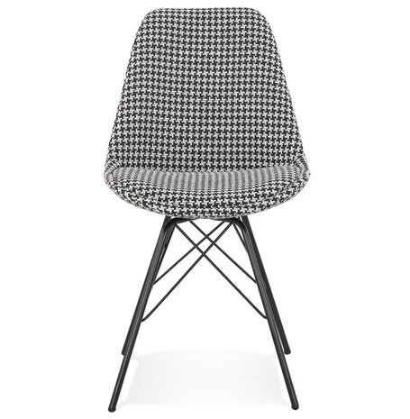 Design stoel 'ZAZY' van pied-de-poule-print stof met zwarte metalen poten