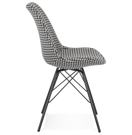 Design stoel 'ZAZY' van pied-de-poule-print stof met zwarte metalen poten