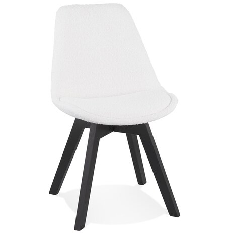 Design stoel 'LINETTE' van witte badstof met zwarte houten poten