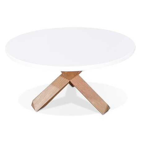 Witte ronde salontafel 'MARVEL' met massief eikenhout - Ø 80 cm
