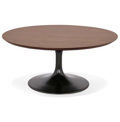 Ronde salontafel 'BUSTER MINI' van notenhout met zwarte metalen poot - Ø 90 cm