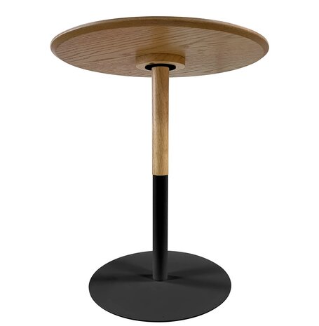 Ronde bijzettafel 'DILA H45' in natuurlijke houtafwerking en zwart metaal