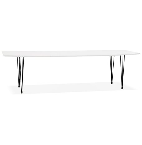 Uitschuifbare design eettafel 'HUSKI' wit met zwart metalen voeten industriële stijl - 170(270)x100 cm