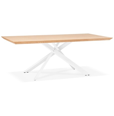 Design eettafel 'WALABY' in hout met natuurlijke afwerking en met witte x-vormige centrale voet - 200 x 100 cm