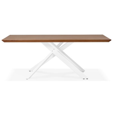 Design eettafel 'WALABY' in hout met notelaarafwerking en met witte x-vormige centrale voet - 200 x 100 cm