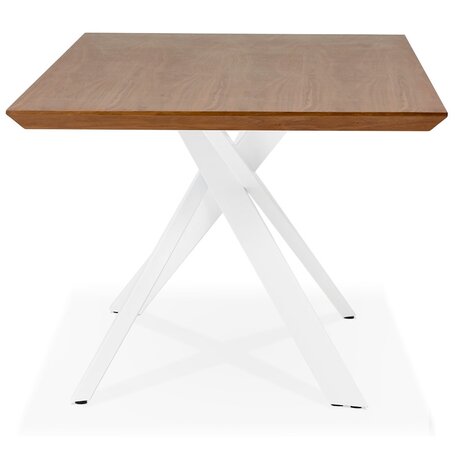Design eettafel 'WALABY' in hout met notelaarafwerking en met witte x-vormige centrale voet - 200 x 100 cm