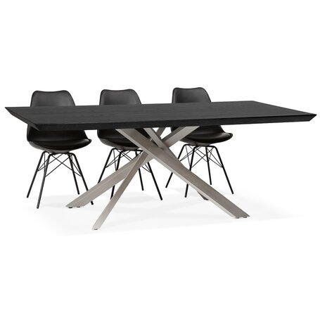 Design eettafel 'WALABY' in zwart hout met centrale metalen voet - 200 x 100 cm