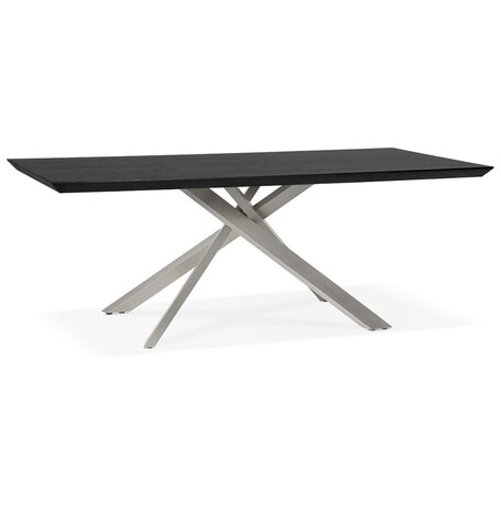 Design eettafel 'WALABY' in zwart hout met centrale metalen voet - 200 x 100 cm