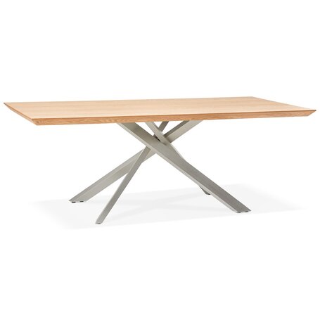 Eettafel 'WALABY' in hout met natuurlijke afwerking en met centrale metalen voet - 200 x 100 cm