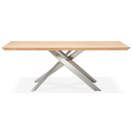 Eettafel 'WALABY' in hout met natuurlijke afwerking en met centrale metalen voet - 200 x 100 cm