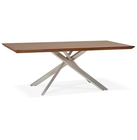 Eettafel 'WALABY' in hout met notelaarafwerking en met centrale metalen voet - 200 x 100 cm