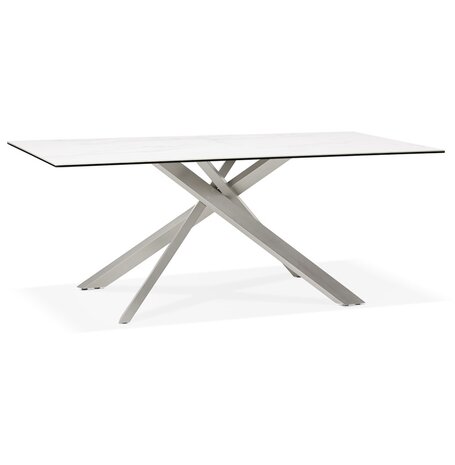 Eettafel 'MARKINA' in witte keramiek met metalen onderstel - 180 x 90 cm