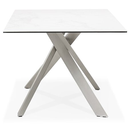 Eettafel 'MARKINA' in witte keramiek met metalen onderstel - 180 x 90 cm