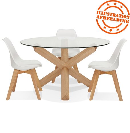 Ronde designtafel 'MAGIK' in glas en massief eik