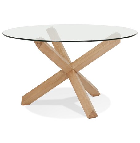 Ronde designtafel 'MAGIK' in glas en massief eik