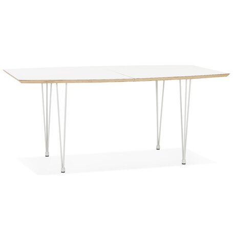 Table de salle à manger extensible 'TADAM' blanche avec pieds en métal blanc - 170(270)x100 cm