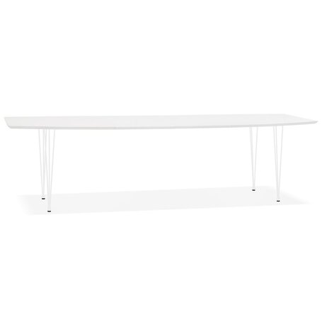 Uitschuifbare witte design eettafel 'HUSKI' met witte metalen poten - 170(270)x100 cm