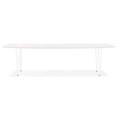 Uitschuifbare witte design eettafel 'HUSKI' met witte metalen poten - 170(270)x100 cm