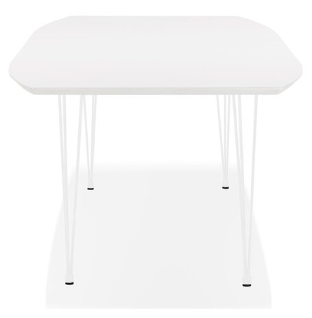 Uitschuifbare witte design eettafel 'HUSKI' met witte metalen poten - 170(270)x100 cm
