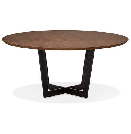 Ronde eettafel 'LULU' van zwart metaal en notenhouten afwerking - Ø120 cm