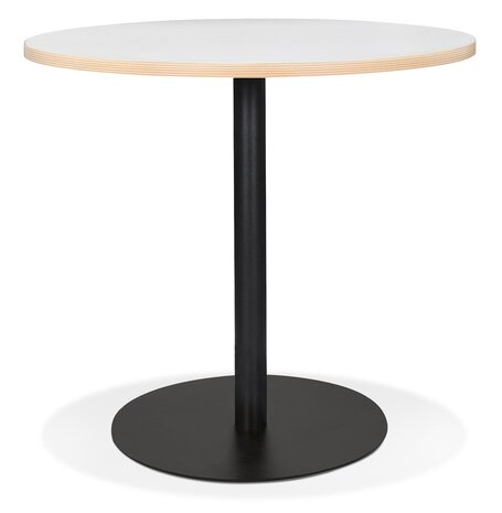 Witte ronde bistrotafel 'YOGI' met een zwarte metalen poot - Ø 80 cm