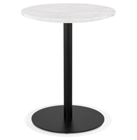 Rond bistrotafeltje 'TOMY' van wit gemarmerde steen en zwart metaal - Ø 60 cm
