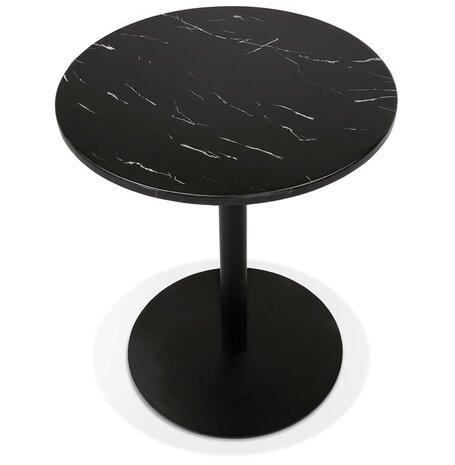 Rond bistrotafeltje 'TOMY' van zwart gemarmerde steen en zwart metaal - Ø 60 cm