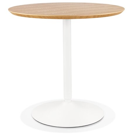 Ronde designtafel 'HUSH' van hout met natuurlijke afwerking en wit metaal - Ø 80 cm