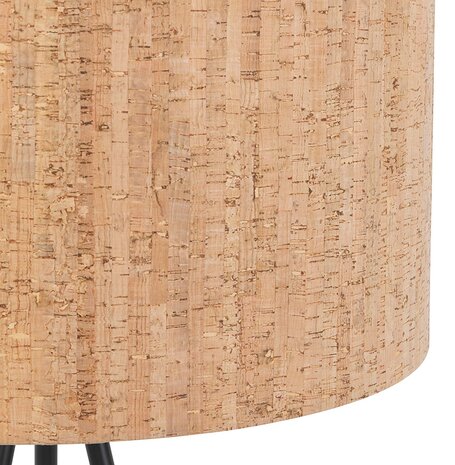 Driepoot vloerlamp 'ANTONIO' met kurken lampenkap en 3 zwarte metalen poten