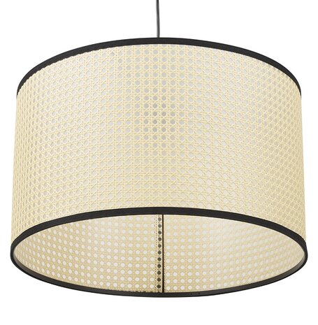 Ronde hanglamp 'GOBU' van natuurlijk rotan en zwarte structuur