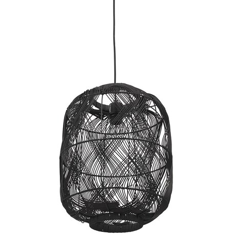 Hanglamp in lantaarnstijl 'PACITO' van zwarte rotan
