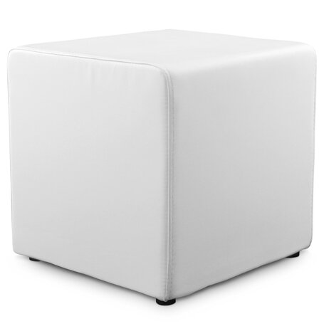 Poef 'CUBE' voor de woonkamer uit wit imitatieleder